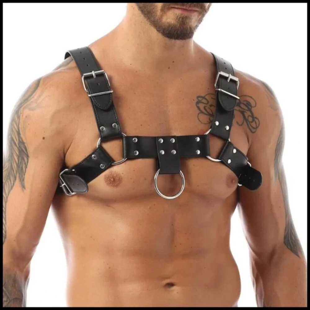 Men's Faux Leather Chest Harness Adjustable BDSM Punk Clubwear Cosplay Costume